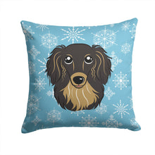 Load image into Gallery viewer, Snowflake Longhair Black and Tan Dachshund Throw Pillow - 14x14 Decorative Pillow – Art for Your Home &amp; Patio BB1647PW1414