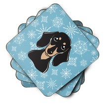 Load image into Gallery viewer, Snowflake Smooth Black and Tan Dachshund Coasters - Set of 4 Lightweight Foam, Absorbent Drink Coasters BB1649FC