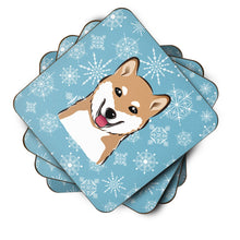 Load image into Gallery viewer, Snowflake Shiba Inu Coasters - Set of 4 Lightweight Foam, Absorbent Drink Coasters BB1659FC