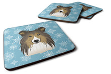 Load image into Gallery viewer, Snowflake Sheltie Coasters - Set of 4 Lightweight Foam, Absorbent Drink Coasters BB1676FC