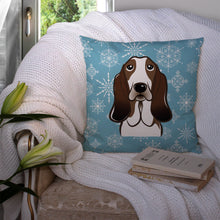 Load image into Gallery viewer, Snowflake Basset Hound Throw Pillow - 14x14 Decorative Pillow – Art for Your Home &amp; Patio BB1677PW1414