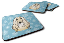 Load image into Gallery viewer, Snowflake Afghan Hound Coasters - Set of 4 Lightweight Foam, Absorbent Drink Coasters BB1678FC