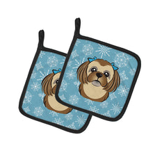 Load image into Gallery viewer, Snowflake Chocolate Brown Shih Tzu Pot Holders - Set of 2 - Heat-Resistant Kitchen Essentials BB1683PTHD