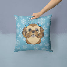 Load image into Gallery viewer, Snowflake Chocolate Brown Shih Tzu Throw Pillow - 14x14 Decorative Pillow – Art for Your Home &amp; Patio BB1683PW1414