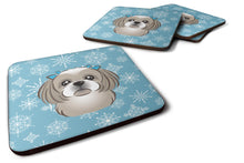 Load image into Gallery viewer, Snowflake Gray Silver Shih Tzu Coasters - Set of 4 Lightweight Foam, Absorbent Drink Coasters BB1684FC