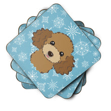 Load image into Gallery viewer, Snowflake Chocolate Brown Poodle Coasters - Set of 4 Lightweight Foam, Absorbent Drink Coasters BB1690FC