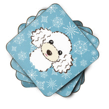 Load image into Gallery viewer, Snowflake White Poodle Coasters - Set of 4 Lightweight Foam, Absorbent Drink Coasters BB1691FC
