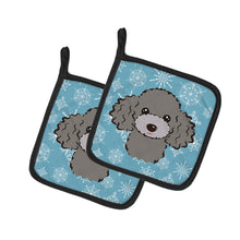 Load image into Gallery viewer, Snowflake Silver Gray Poodle Pot Holders - Set of 2 - Heat-Resistant Kitchen Essentials BB1693PTHD