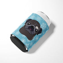 Load image into Gallery viewer, Snowflake Black Pug Can or Bottle Hugger BB1697CC