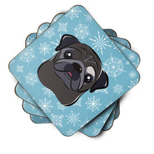Load image into Gallery viewer, Snowflake Black Pug Coasters - Set of 4 Lightweight Foam, Absorbent Drink Coasters BB1697FC