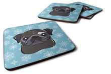 Load image into Gallery viewer, Snowflake Black Pug Coasters - Set of 4 Lightweight Foam, Absorbent Drink Coasters BB1697FC