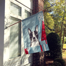 Load image into Gallery viewer, Winter Holiday Boston Terrier Flag Canvas House Size BB1699CHF