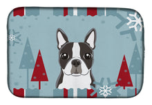 Load image into Gallery viewer, Winter Holiday Boston Terrier Dish Drying Mat – Absorbent, Artistic Kitchen Essentials BB1699DDM