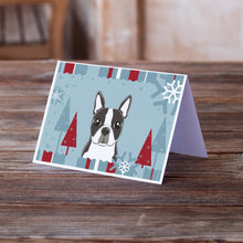 Load image into Gallery viewer, Winter Holiday Boston Terrier Greeting Cards -  Blank Note Cards – 8-Pack of Artist-Designed Cards with Envelopes
