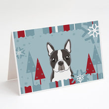 Load image into Gallery viewer, Winter Holiday Boston Terrier Greeting Cards -  Blank Note Cards – 8-Pack of Artist-Designed Cards with Envelopes