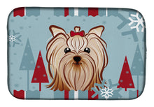 Load image into Gallery viewer, Winter Holiday Yorkie Yorkishire Terrier Dish Drying Mat – Absorbent, Artistic Kitchen Essentials BB1700DDM
