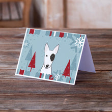 Load image into Gallery viewer, Winter Holiday Bull Terrier Greeting Cards -  Blank Note Cards – 8-Pack of Artist-Designed Cards with Envelopes