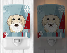 Load image into Gallery viewer, Winter Holiday Longhair Creme Dachshund Ceramic Night Light BB1708CNL
