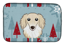 Load image into Gallery viewer, Winter Holiday Longhair Creme Dachshund Dish Drying Mat – Absorbent, Artistic Kitchen Essentials BB1708DDM