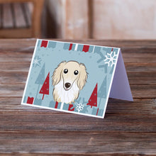 Load image into Gallery viewer, Winter Holiday Longhair Creme Dachshund Greeting Cards -  Blank Note Cards – 8-Pack of Artist-Designed Cards with Envelopes