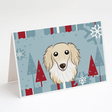 Load image into Gallery viewer, Winter Holiday Longhair Creme Dachshund Greeting Cards -  Blank Note Cards – 8-Pack of Artist-Designed Cards with Envelopes