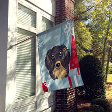 Load image into Gallery viewer, Winter Holiday Longhair Black and Tan Dachshund Flag Canvas House Size BB1709CHF
