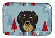 Load image into Gallery viewer, Winter Holiday Longhair Black and Tan Dachshund Dish Drying Mat – Absorbent, Artistic Kitchen Essentials BB1709DDM