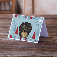 Load image into Gallery viewer, Winter Holiday Longhair Black and Tan Dachshund Greeting Cards -  Blank Note Cards – 8-Pack of Artist-Designed Cards with Envelopes