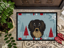 Load image into Gallery viewer, Winter Holiday Longhair Black and Tan Dachshund Doormat - 24x36 Decorative Floor Mat – Indoor/Outdoor Rug with Artistic Flair BB1709JMAT