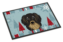 Load image into Gallery viewer, Winter Holiday Longhair Black and Tan Dachshund Doormat - 24x36 Decorative Floor Mat – Indoor/Outdoor Rug with Artistic Flair BB1709JMAT