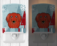 Load image into Gallery viewer, Winter Holiday Longhair Red Dachshund Ceramic Night Light BB1710CNL