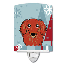 Load image into Gallery viewer, Winter Holiday Longhair Red Dachshund Ceramic Night Light BB1710CNL