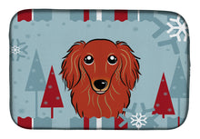 Load image into Gallery viewer, Winter Holiday Longhair Red Dachshund Dish Drying Mat – Absorbent, Artistic Kitchen Essentials BB1710DDM