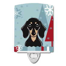 Load image into Gallery viewer, Winter Holiday Smooth Black and Tan Dachshund Ceramic Night Light BB1711CNL
