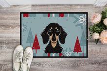 Load image into Gallery viewer, Winter Holiday Smooth Black and Tan Dachshund Doormat - 24x36 Decorative Floor Mat – Indoor/Outdoor Rug with Artistic Flair BB1711JMAT