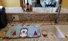 Load image into Gallery viewer, Winter Holiday Alaskan Malamute Dish Drying Mat – Absorbent, Artistic Kitchen Essentials BB1714DDM