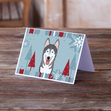 Load image into Gallery viewer, Winter Holiday Alaskan Malamute Greeting Cards -  Blank Note Cards – 8-Pack of Artist-Designed Cards with Envelopes
