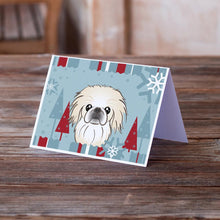 Load image into Gallery viewer, Winter Holiday Pekingese Greeting Cards -  Blank Note Cards – 8-Pack of Artist-Designed Cards with Envelopes