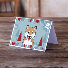 Load image into Gallery viewer, Winter Holiday Shiba Inu Greeting Cards -  Blank Note Cards – 8-Pack of Artist-Designed Cards with Envelopes