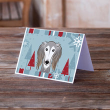 Load image into Gallery viewer, Winter Holiday Saluki Greeting Cards -  Blank Note Cards – 8-Pack of Artist-Designed Cards with Envelopes