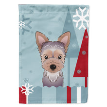 Load image into Gallery viewer, Winter Holiday Yorkie Puppy Flag Canvas House Size BB1728CHF