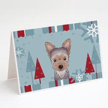 Load image into Gallery viewer, Winter Holiday Yorkie Puppy Greeting Cards -  Blank Note Cards – 8-Pack of Artist-Designed Cards with Envelopes