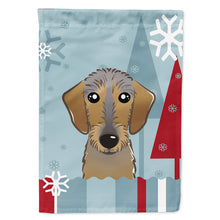 Load image into Gallery viewer, Winter Holiday Wirehaired Dachshund Flag Canvas House Size BB1729CHF