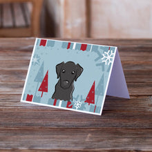 Load image into Gallery viewer, Winter Holiday Black Labrador Greeting Cards -  Blank Note Cards – 8-Pack of Artist-Designed Cards with Envelopes