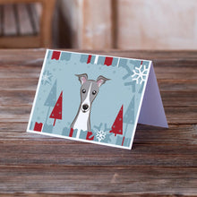 Load image into Gallery viewer, Winter Holiday Italian Greyhound Greeting Cards -  Blank Note Cards – 8-Pack of Artist-Designed Cards with Envelopes