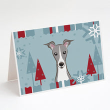 Load image into Gallery viewer, Winter Holiday Italian Greyhound Greeting Cards -  Blank Note Cards – 8-Pack of Artist-Designed Cards with Envelopes