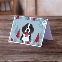 Load image into Gallery viewer, Winter Holiday Bernese Mountain Dog Greeting Cards -  Blank Note Cards – 8-Pack of Artist-Designed Cards with Envelopes