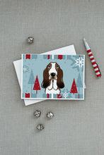 Load image into Gallery viewer, Winter Holiday Basset Hound Greeting Cards -  Blank Note Cards – 8-Pack of Artist-Designed Cards with Envelopes