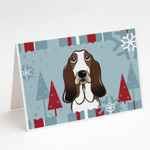 Load image into Gallery viewer, Winter Holiday Basset Hound Greeting Cards -  Blank Note Cards – 8-Pack of Artist-Designed Cards with Envelopes