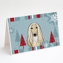 Load image into Gallery viewer, Winter Holiday Afghan Hound Greeting Cards -  Blank Note Cards – 8-Pack of Artist-Designed Cards with Envelopes